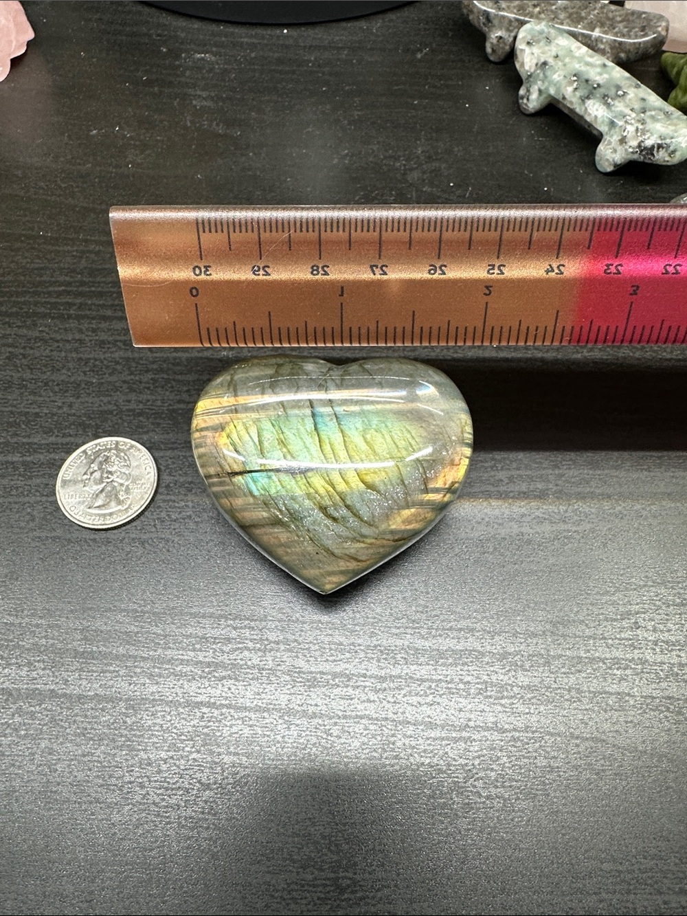 Hand Polished Labradorite Heart - Iridescent Green-Blue - Picture 3 of 4